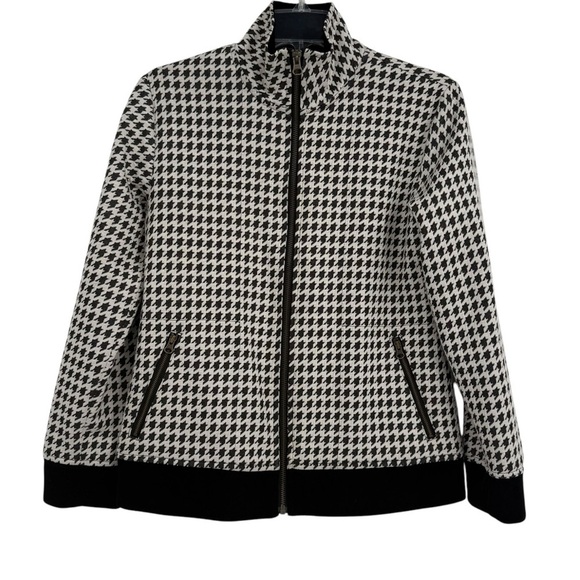Chico's Travelers Women's Size 0 (S) Jacket Black White Houndstooth Full Zip - Picture 1 of 8